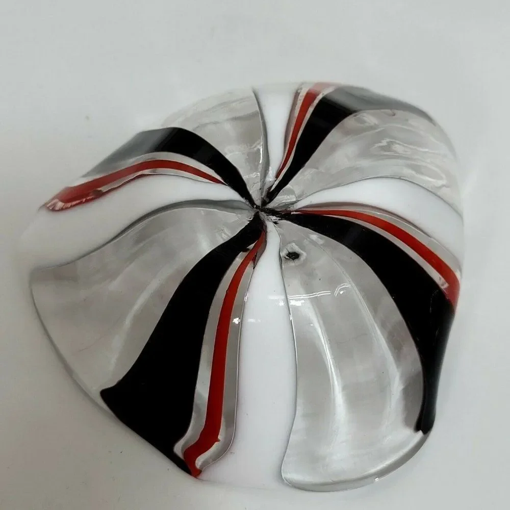 Oggetti Italy Art Glass Bowl‎ Red Black White Swirl Design Centerpiece Decor